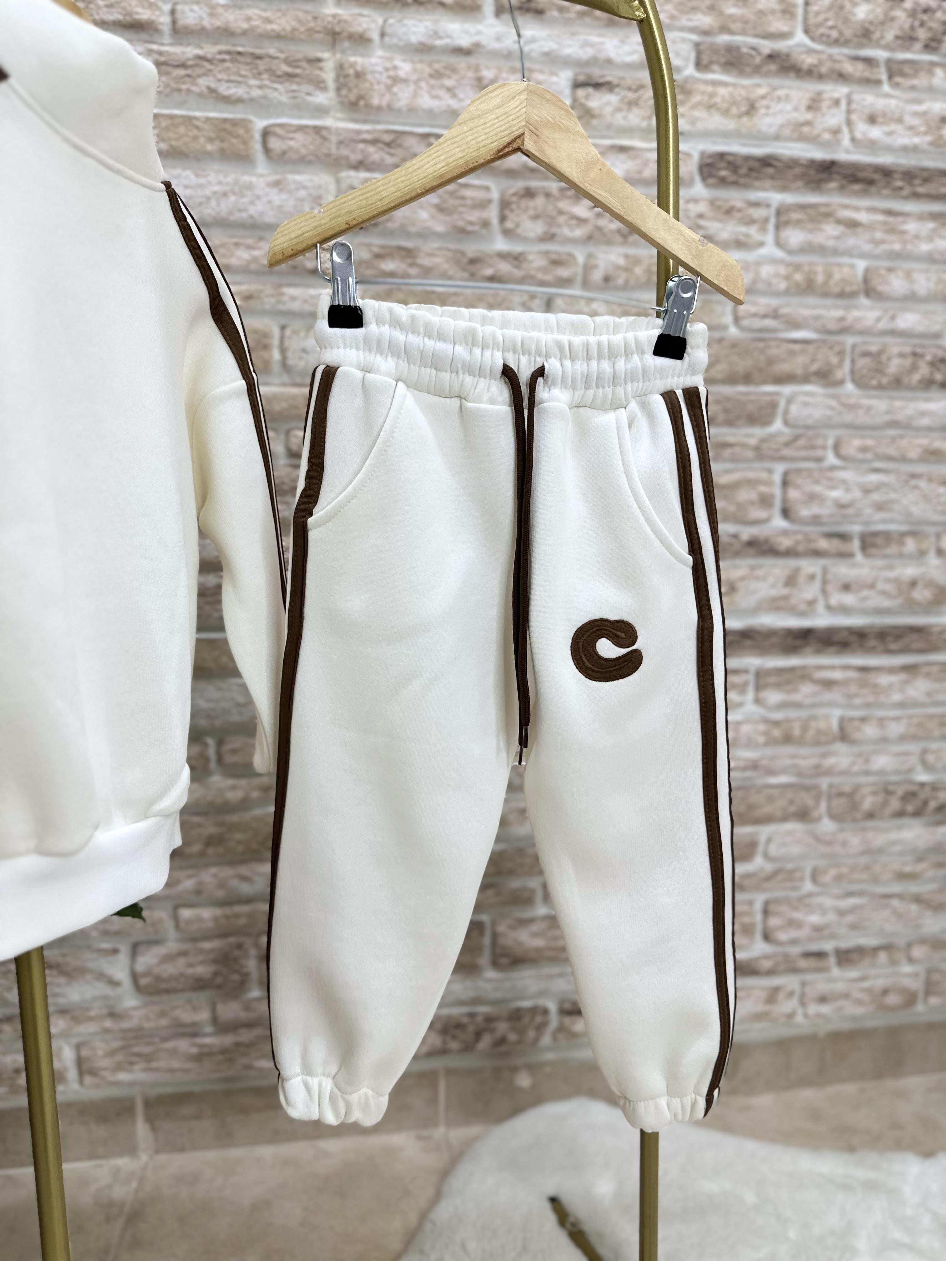 Unisex Şardonlu Fermuarlı Kahve Şeritli Takım