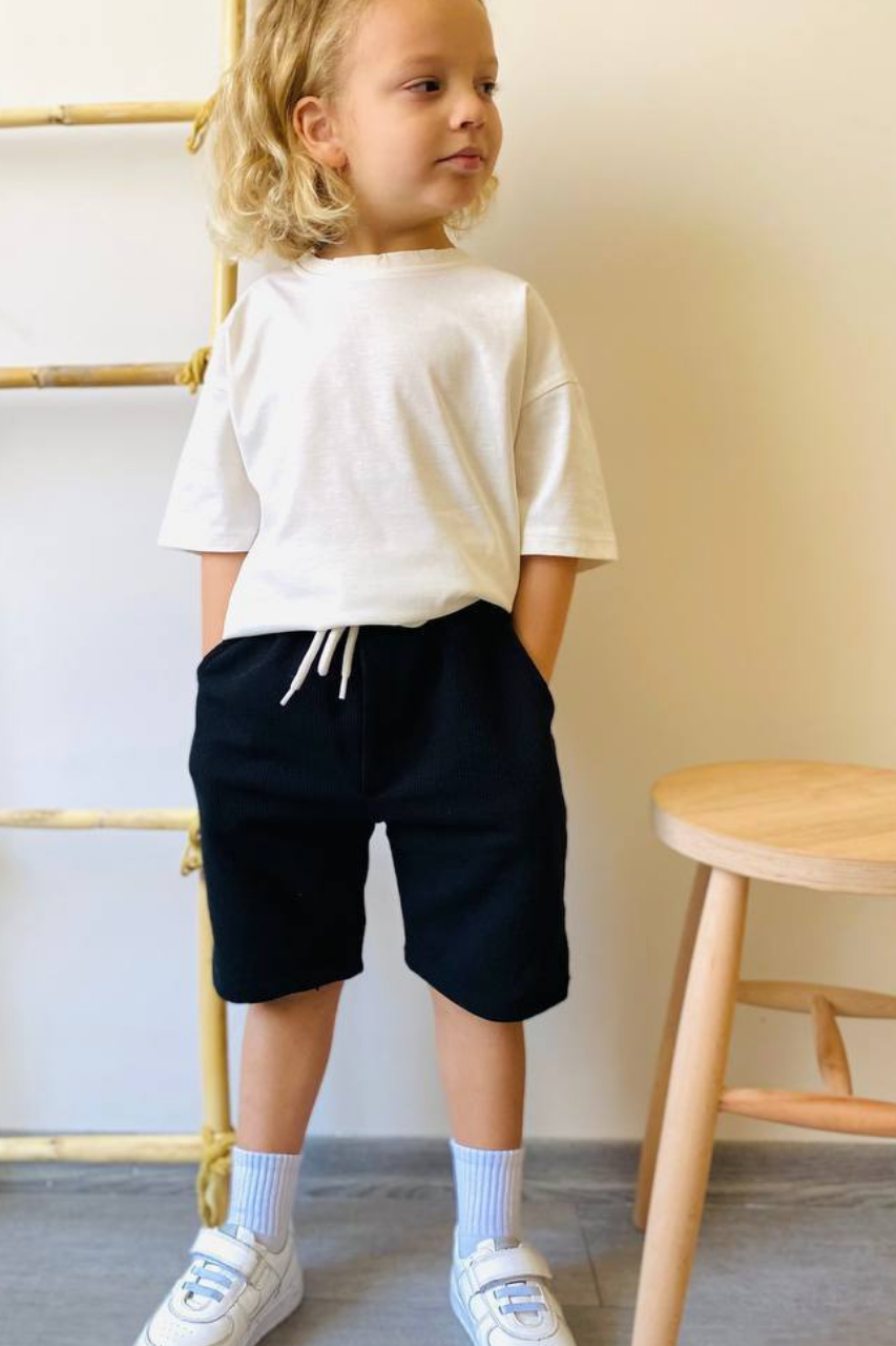 Unisex Siyah Beyaz Şortlu Takım