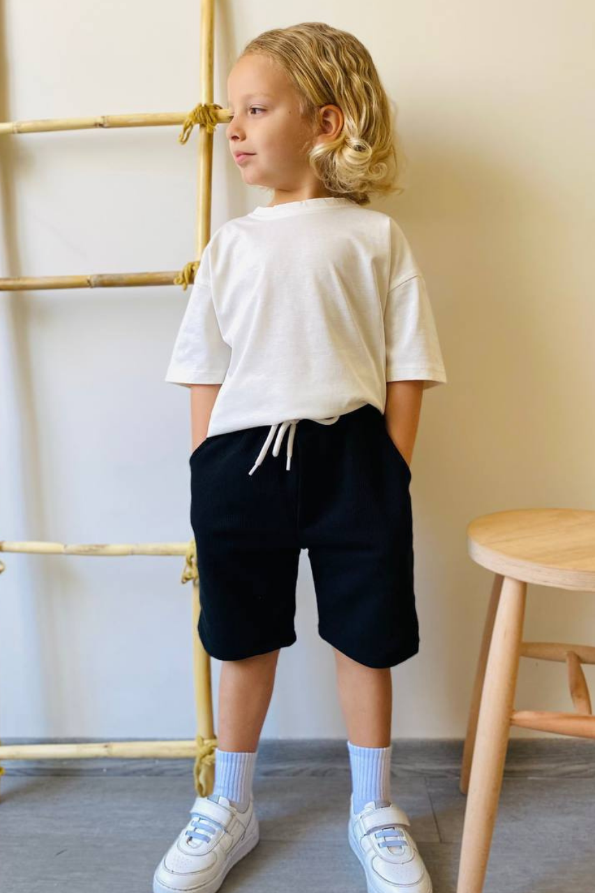 Unisex Siyah Beyaz Şortlu Takım