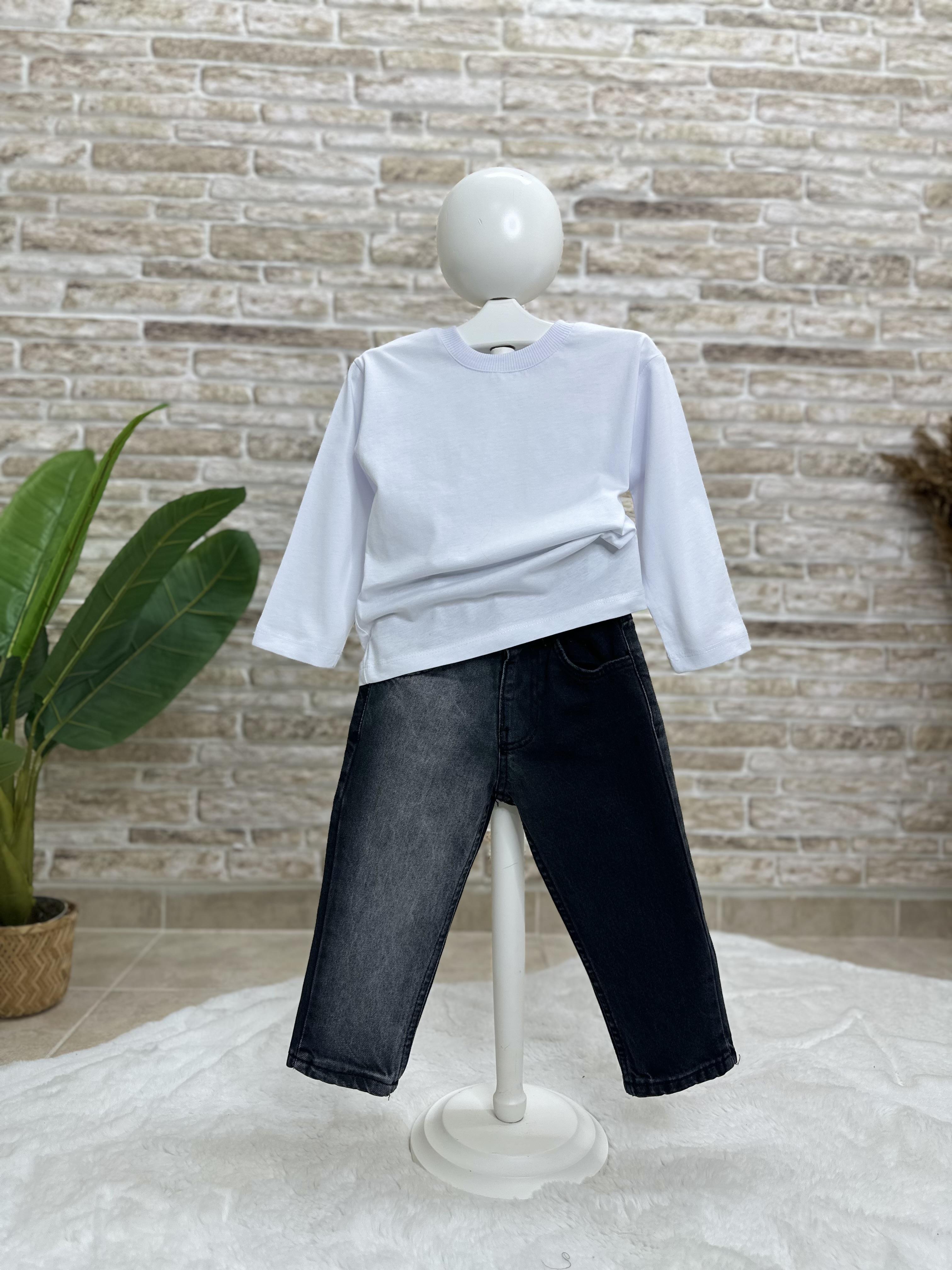 Unisex Siyah Yıkamalı Jean Pantolon