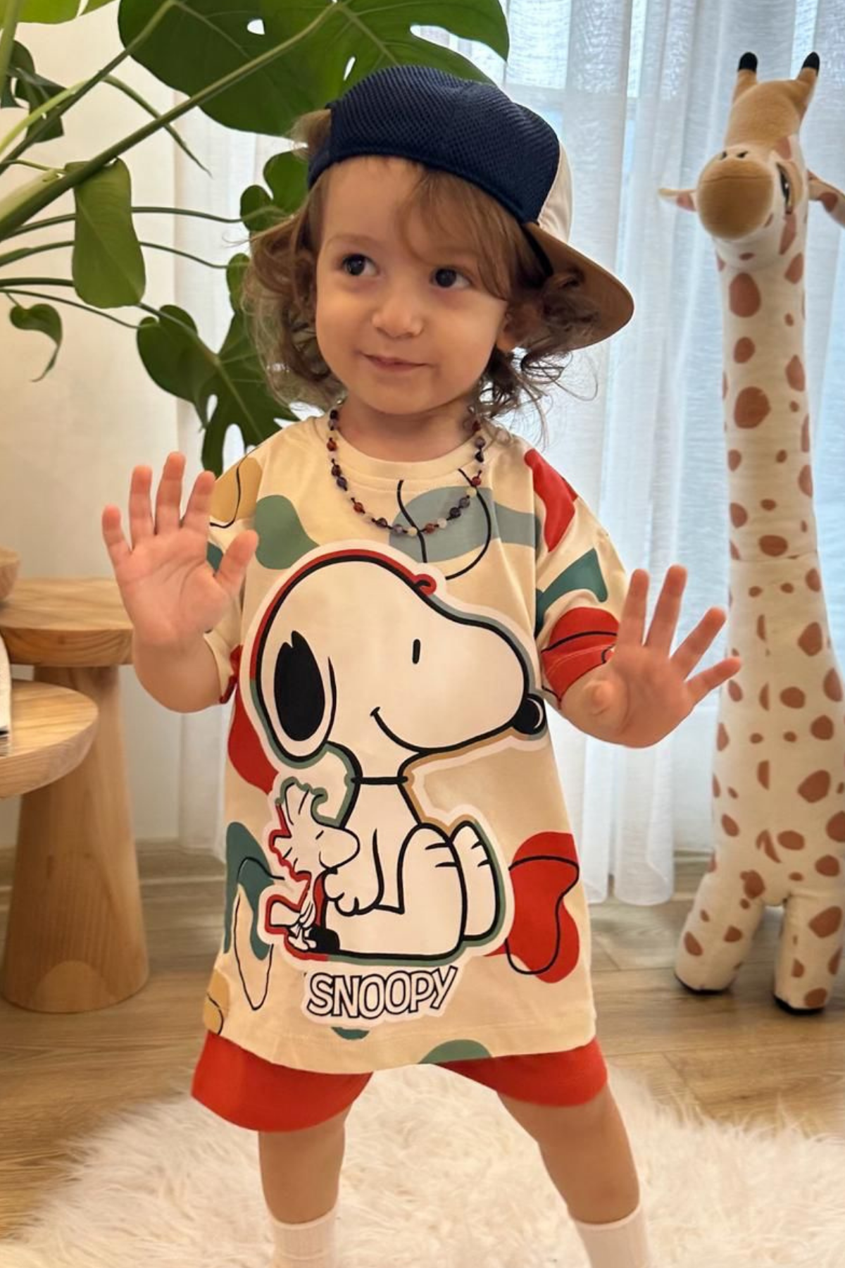 Unisex Snopy Kırmızı Şortlu Takım