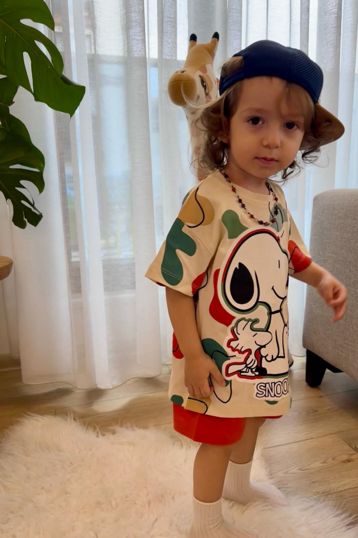 Unisex Snopy Kırmızı Şortlu Takım