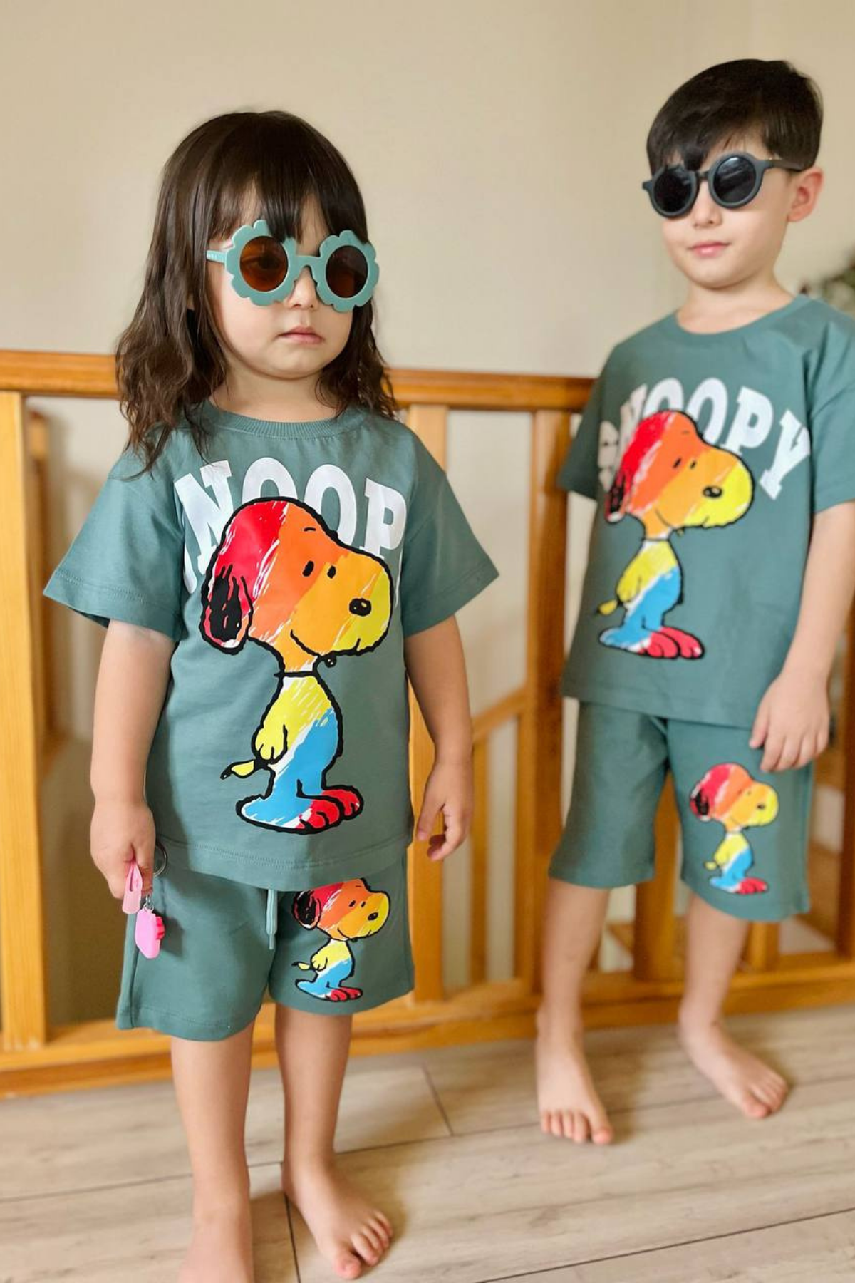 Unisex Snopy Yeşil Şortlu Takım