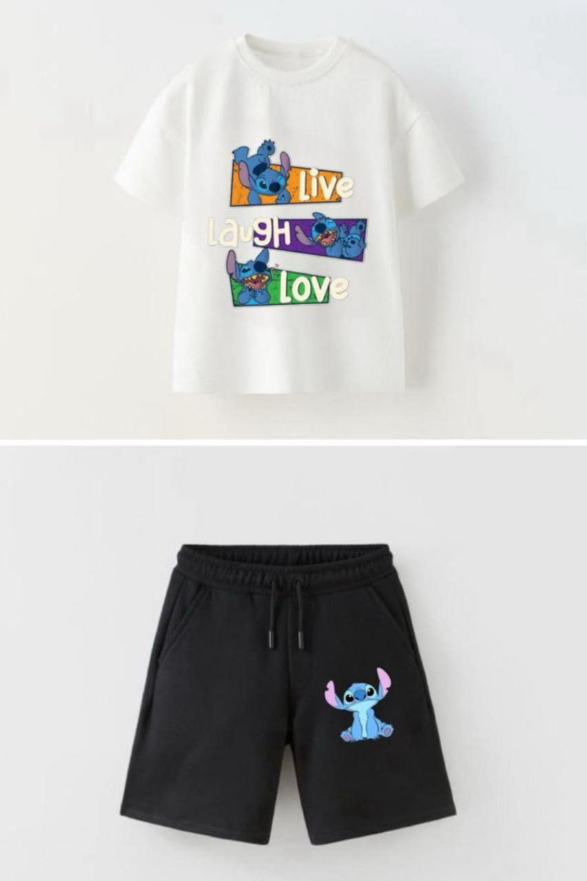 Unisex Stitch Lacivert Şortlu Takım  