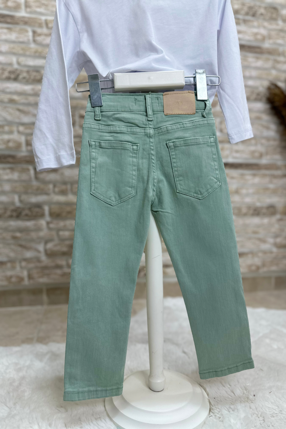 Unisex Çocuk Su Yeşili Jean Pantolon
