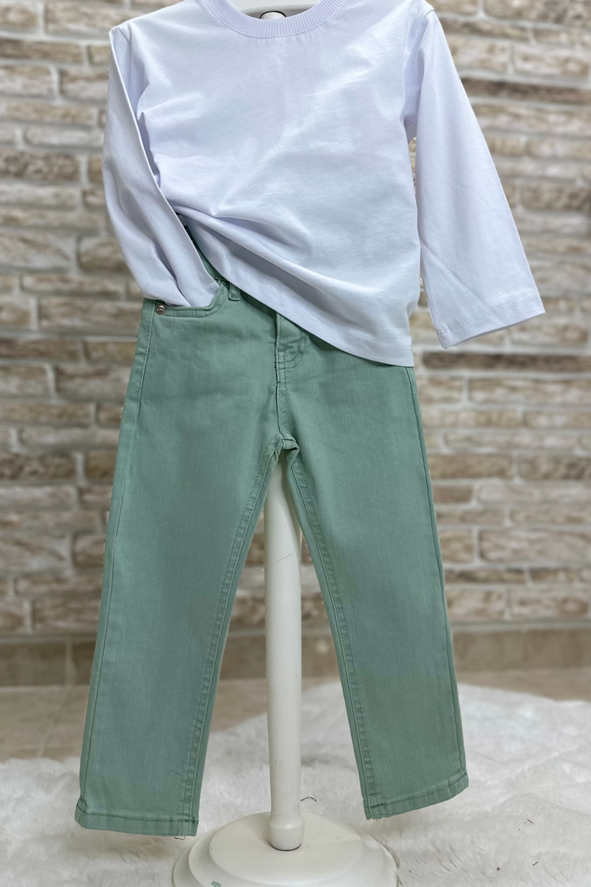Unisex Çocuk Su Yeşili Jean Pantolon