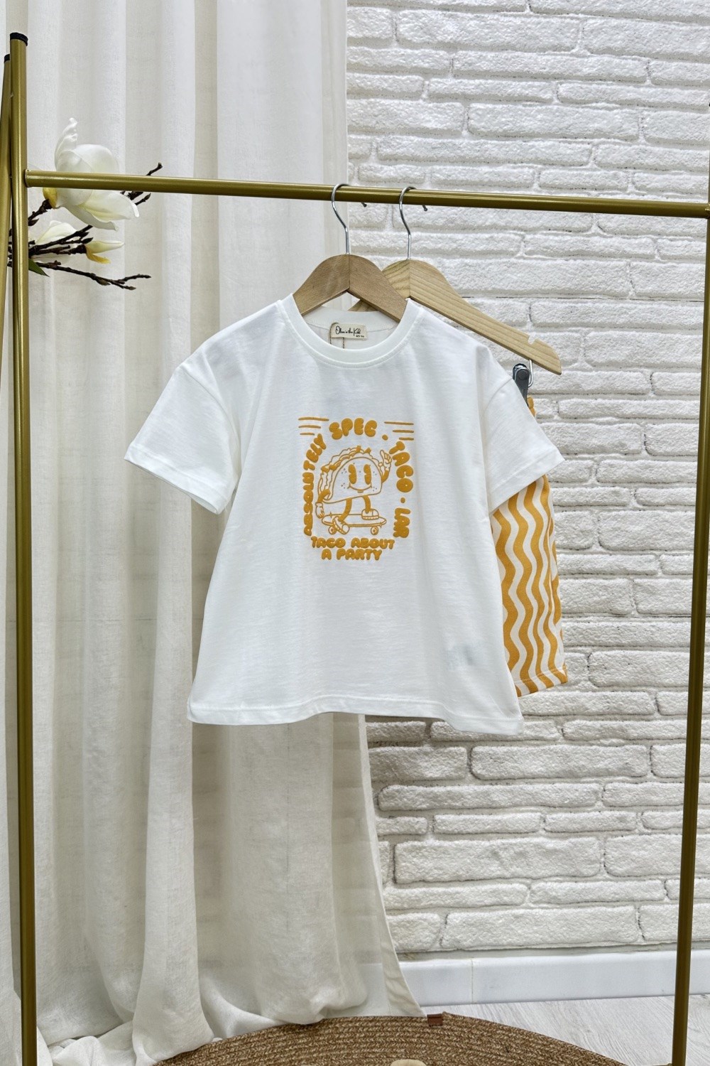 Unisex Taco Baskılı Oranj Şortlu Takım