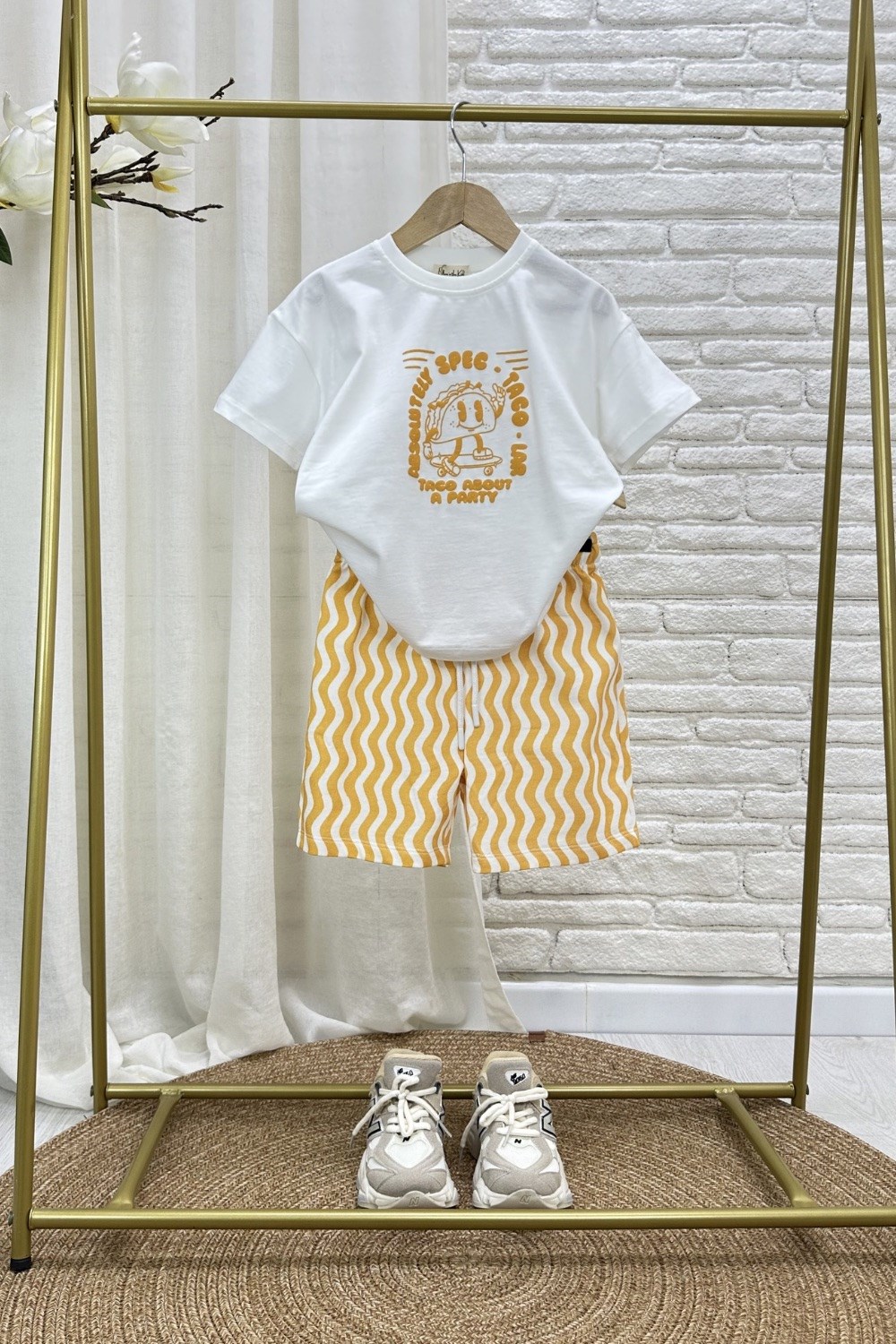 Unisex Taco Baskılı Oranj Şortlu Takım