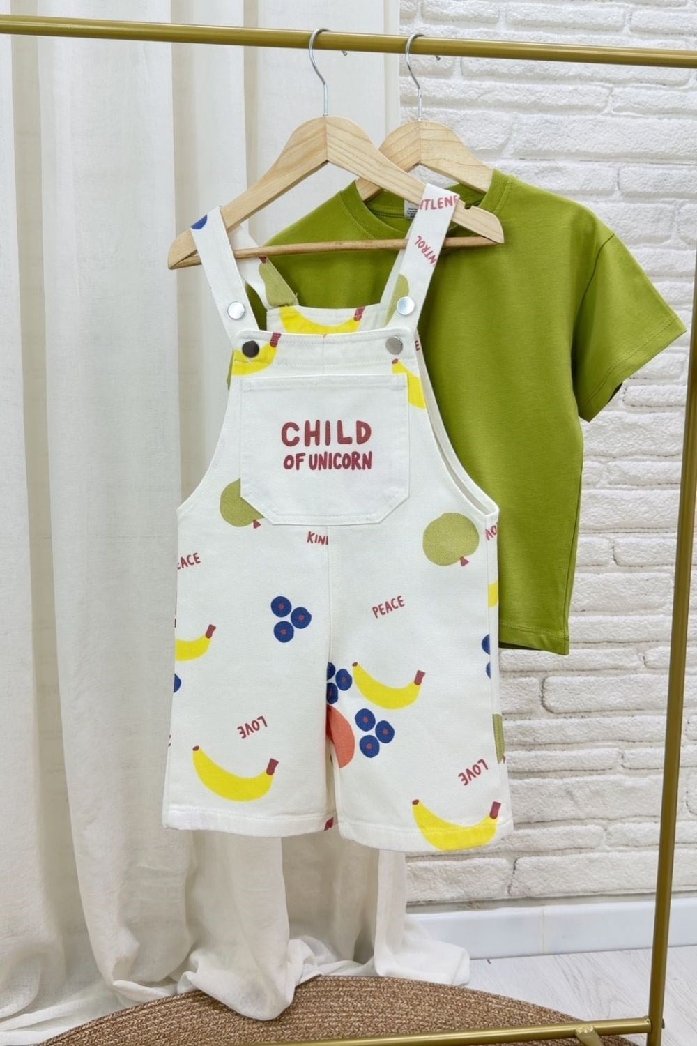 Unisex Tshirt Dahil Child Yeşil Şortlu Salopet