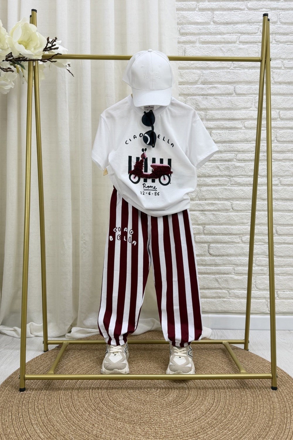 Unisex Tshirtlü Ciao Bella Bordo Takım