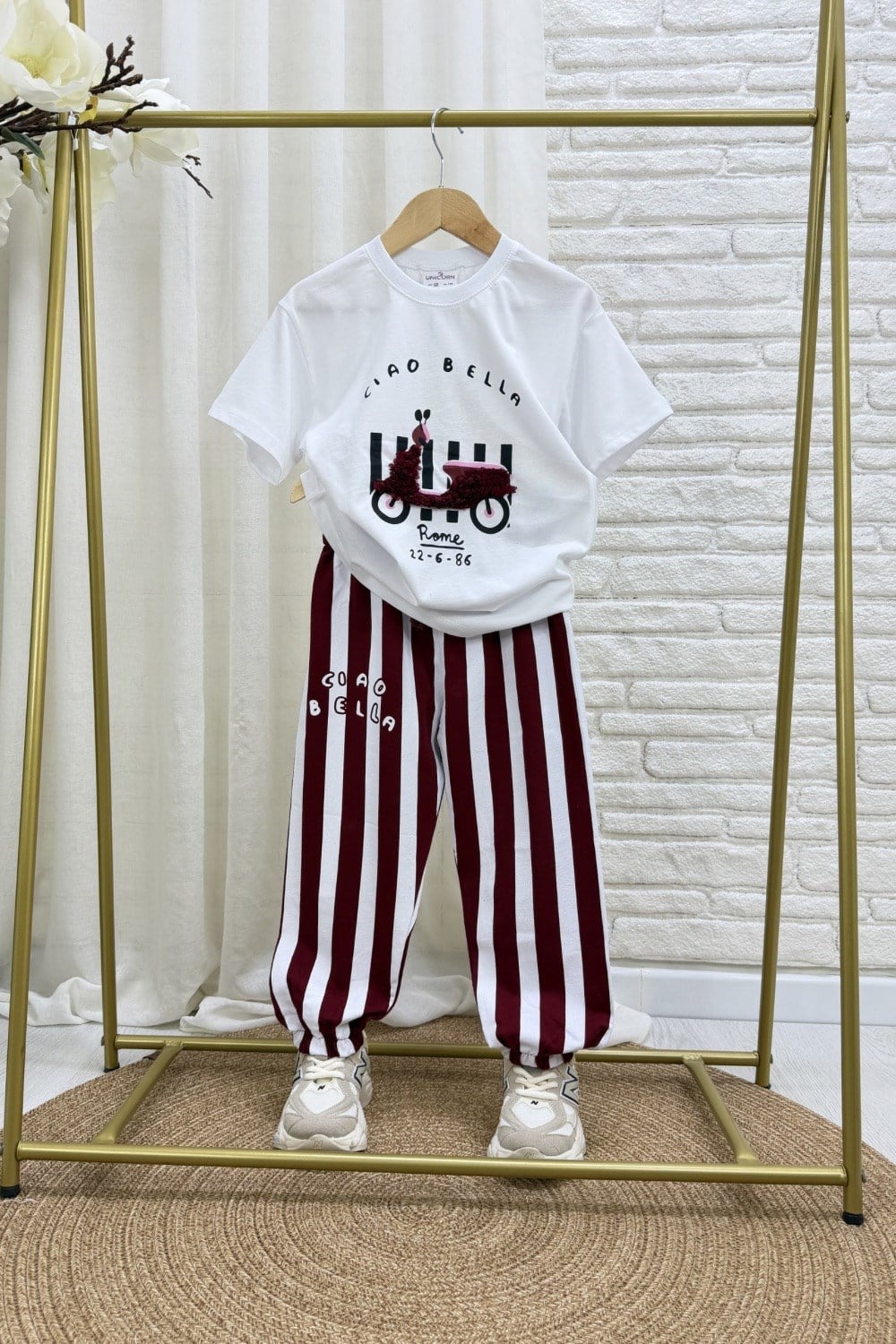 Unisex Tshirtlü Ciao Bella Bordo Takım