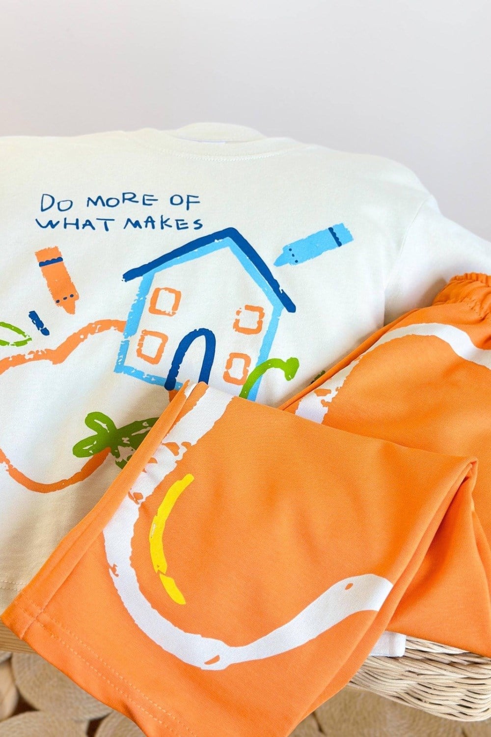 Unisex Tshirtlü Çizimli Oranj İkili Takım
