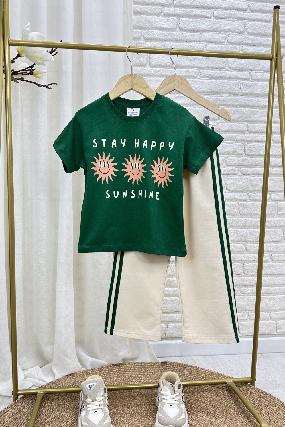 Unisex Tshirtlü Happy Yeşil İkili Takım