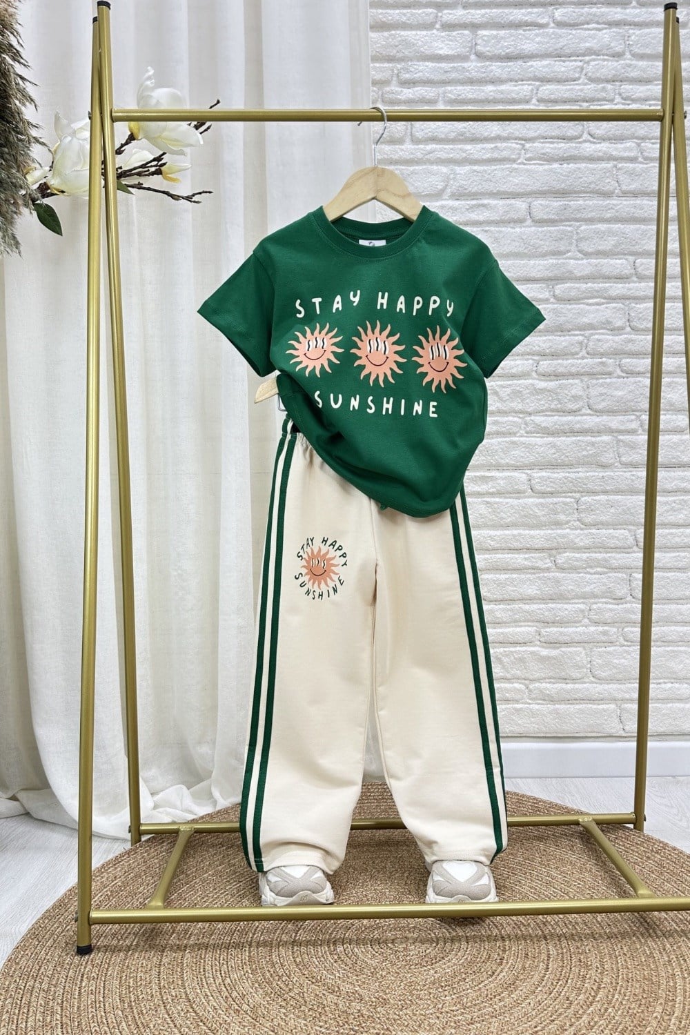Unisex Tshirtlü Happy Yeşil İkili Takım