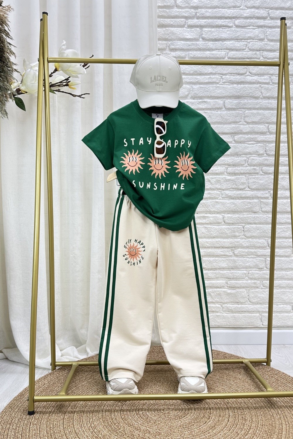 Unisex Tshirtlü Happy Yeşil İkili Takım