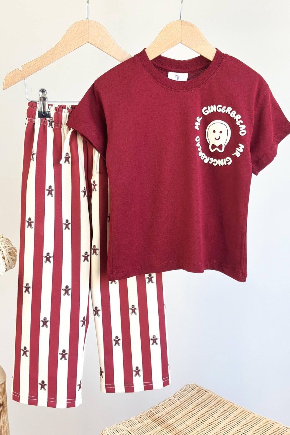 Unisex Tshirtlü Kurabiyeli Bordo Takım