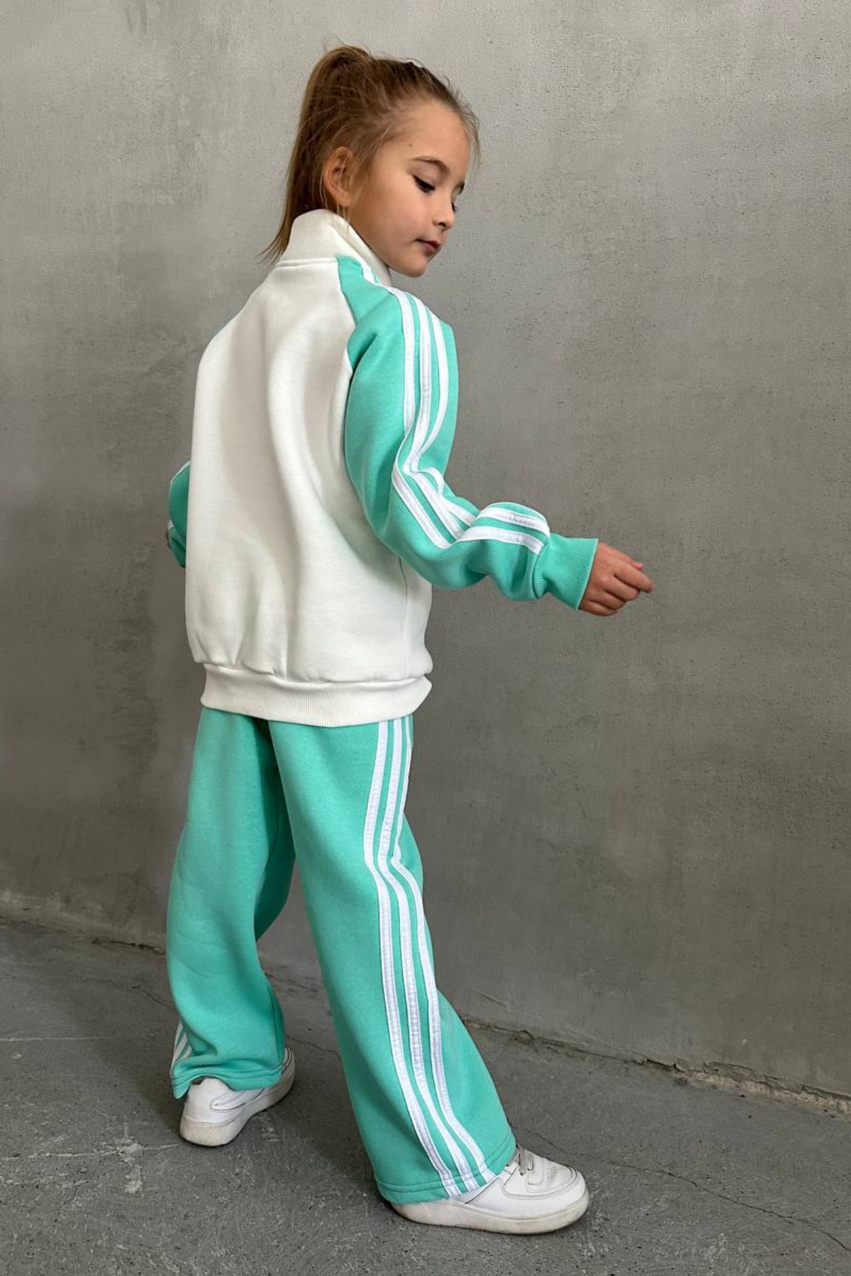 Unisex Turkuaz Adids Dik Yaka Fermuarlı Takım