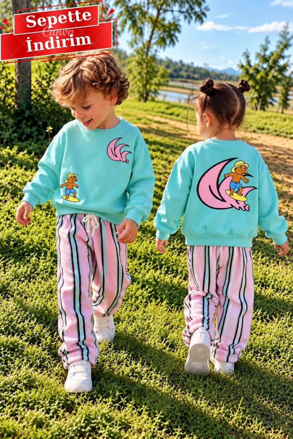 Unisex Turkuaz Renkli 3 İplik Takım