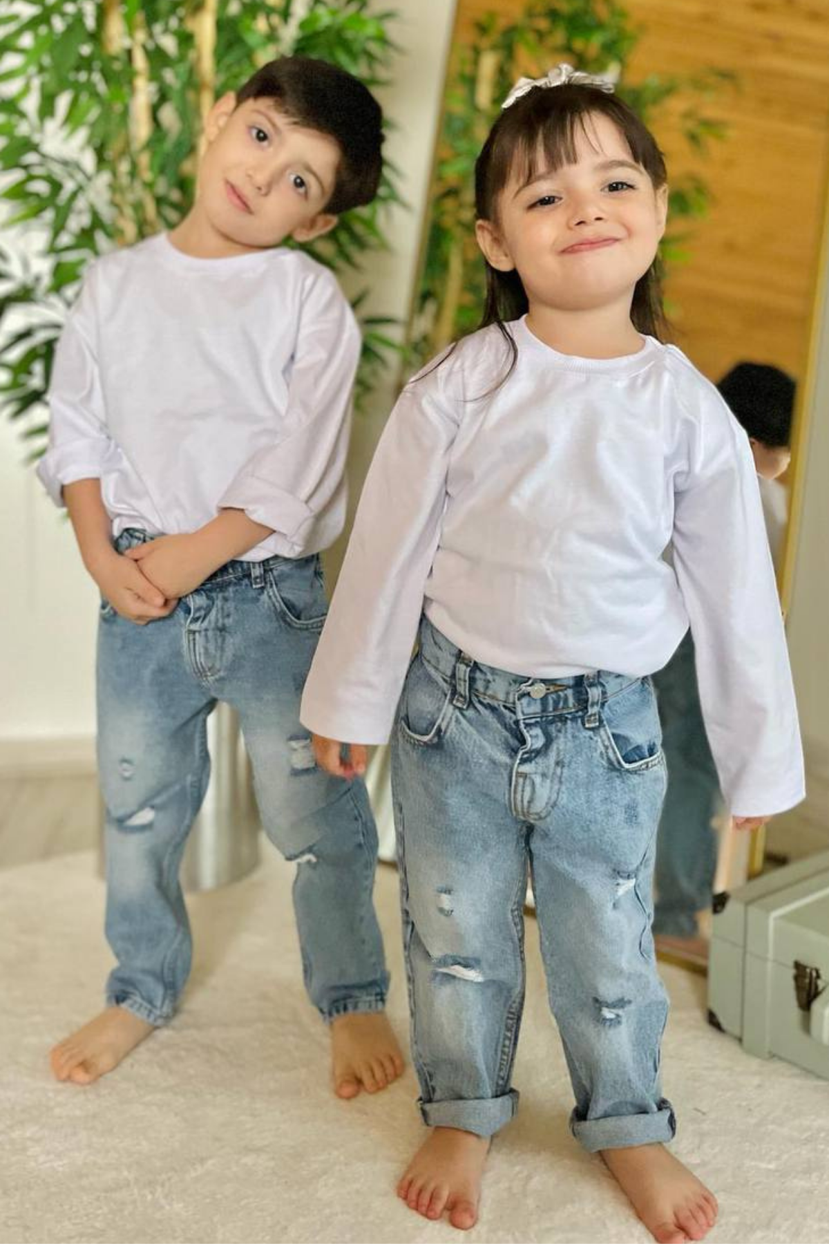 Unisex Yırtık Buz Mavi Jean Pantolon