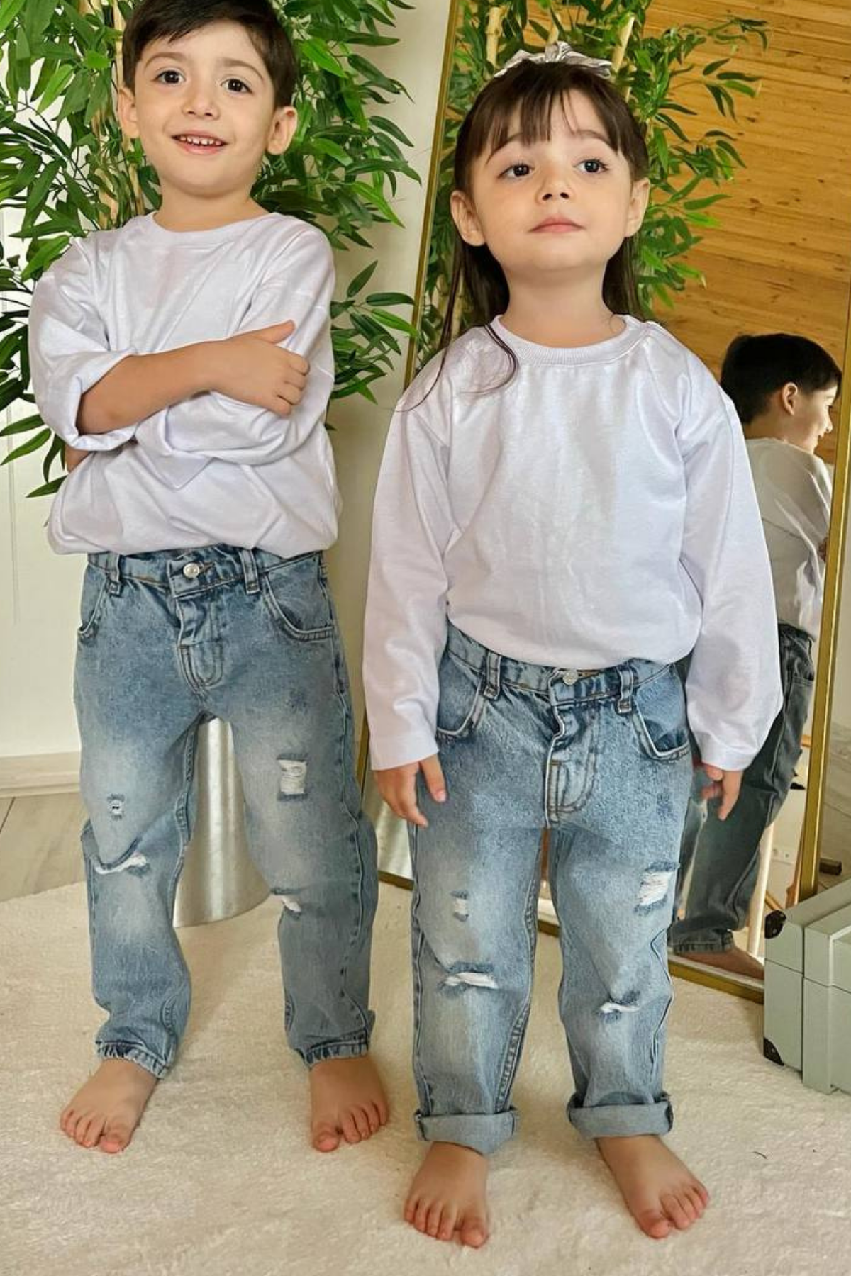 Unisex Yırtık Buz Mavi Jean Pantolon
