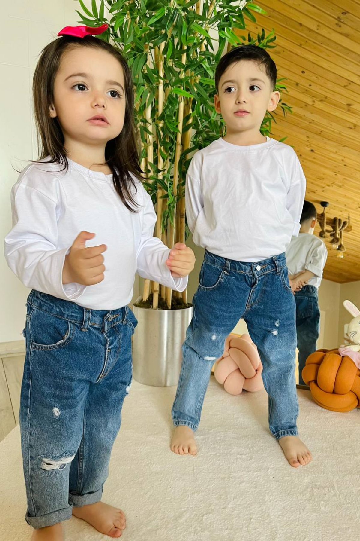 Unisex Yırtık Mavi Jean Pantolon