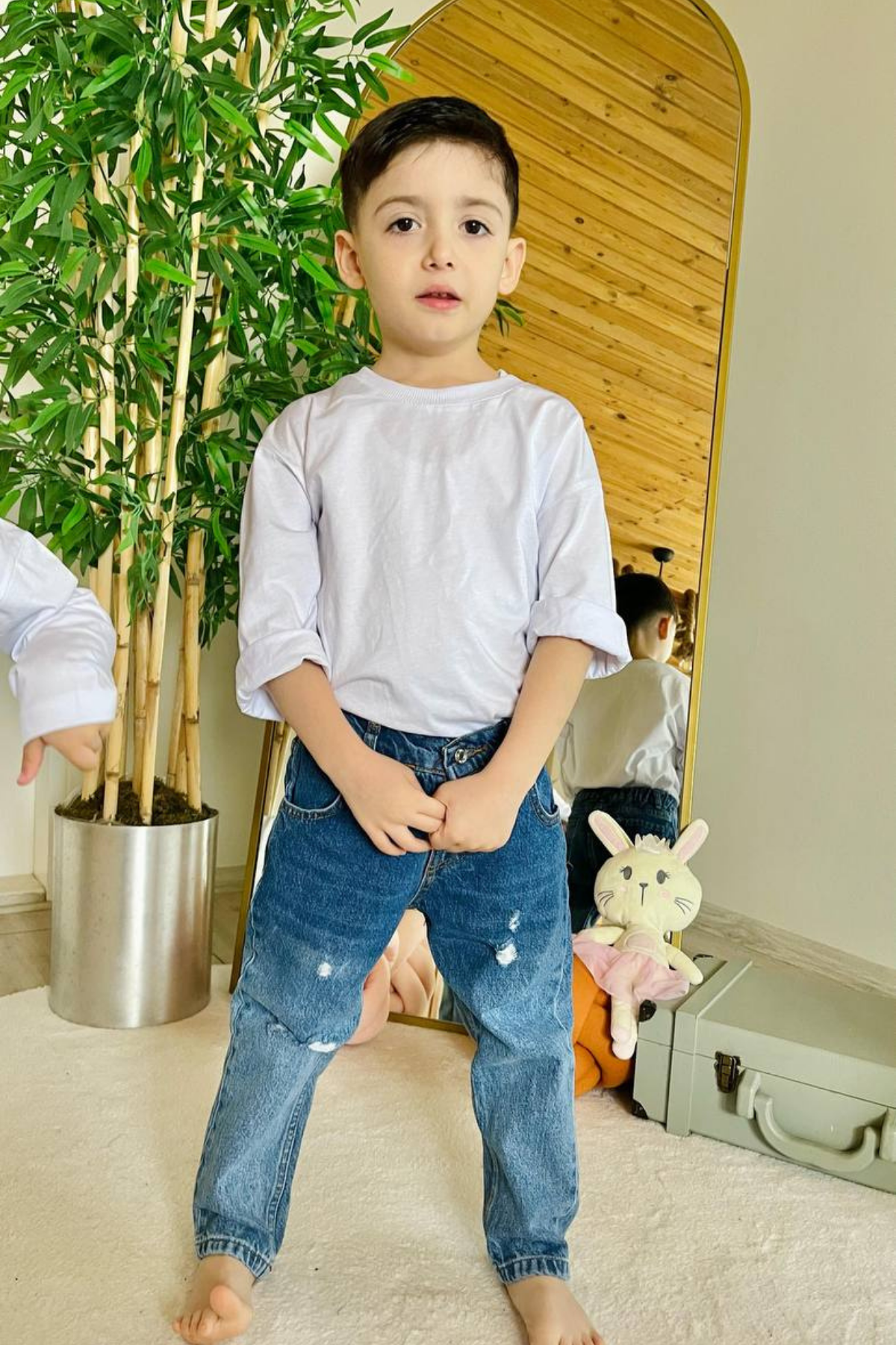 Unisex Yırtık Mavi Jean Pantolon