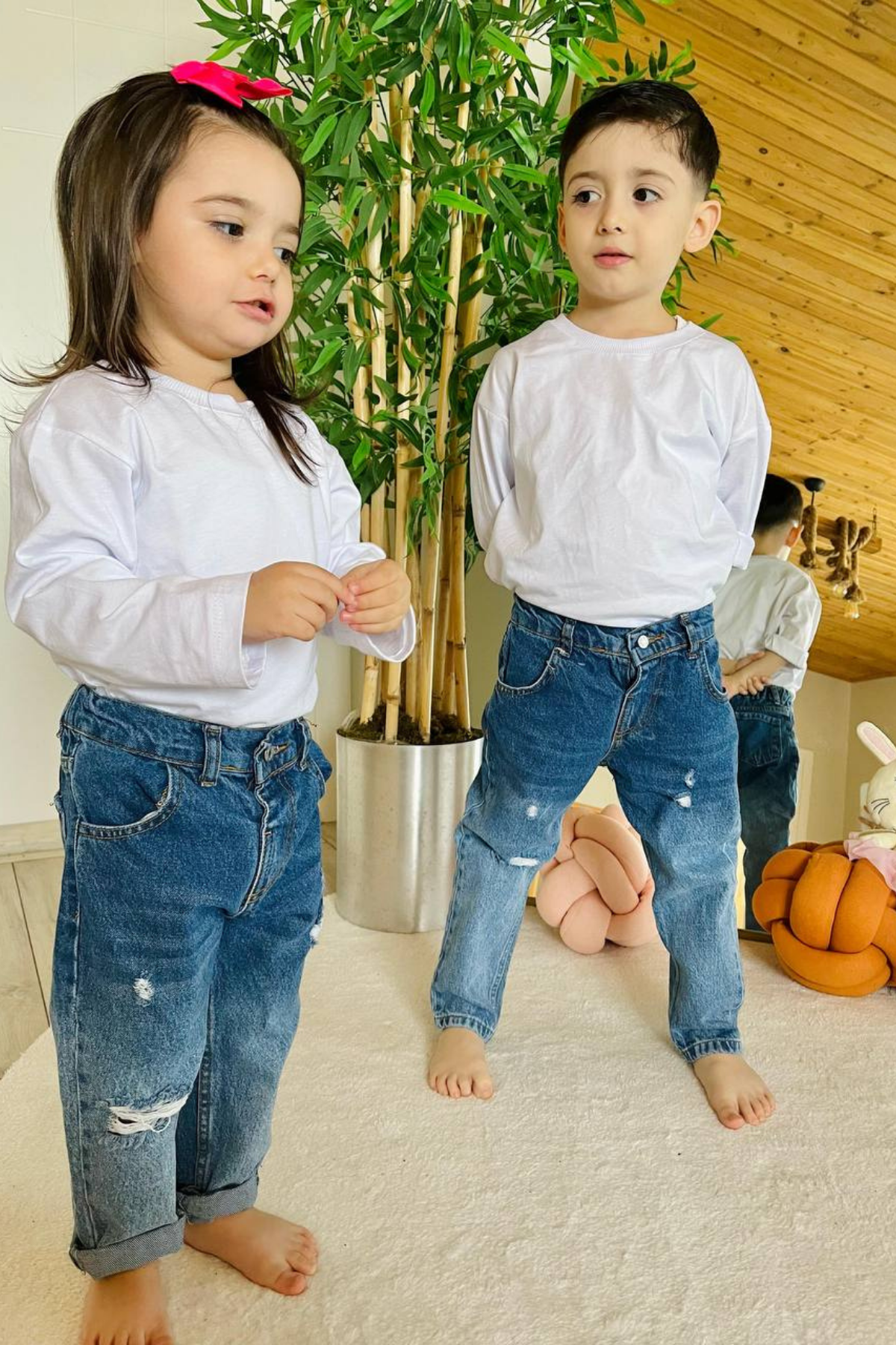 Unisex Yırtık Mavi Jean Pantolon