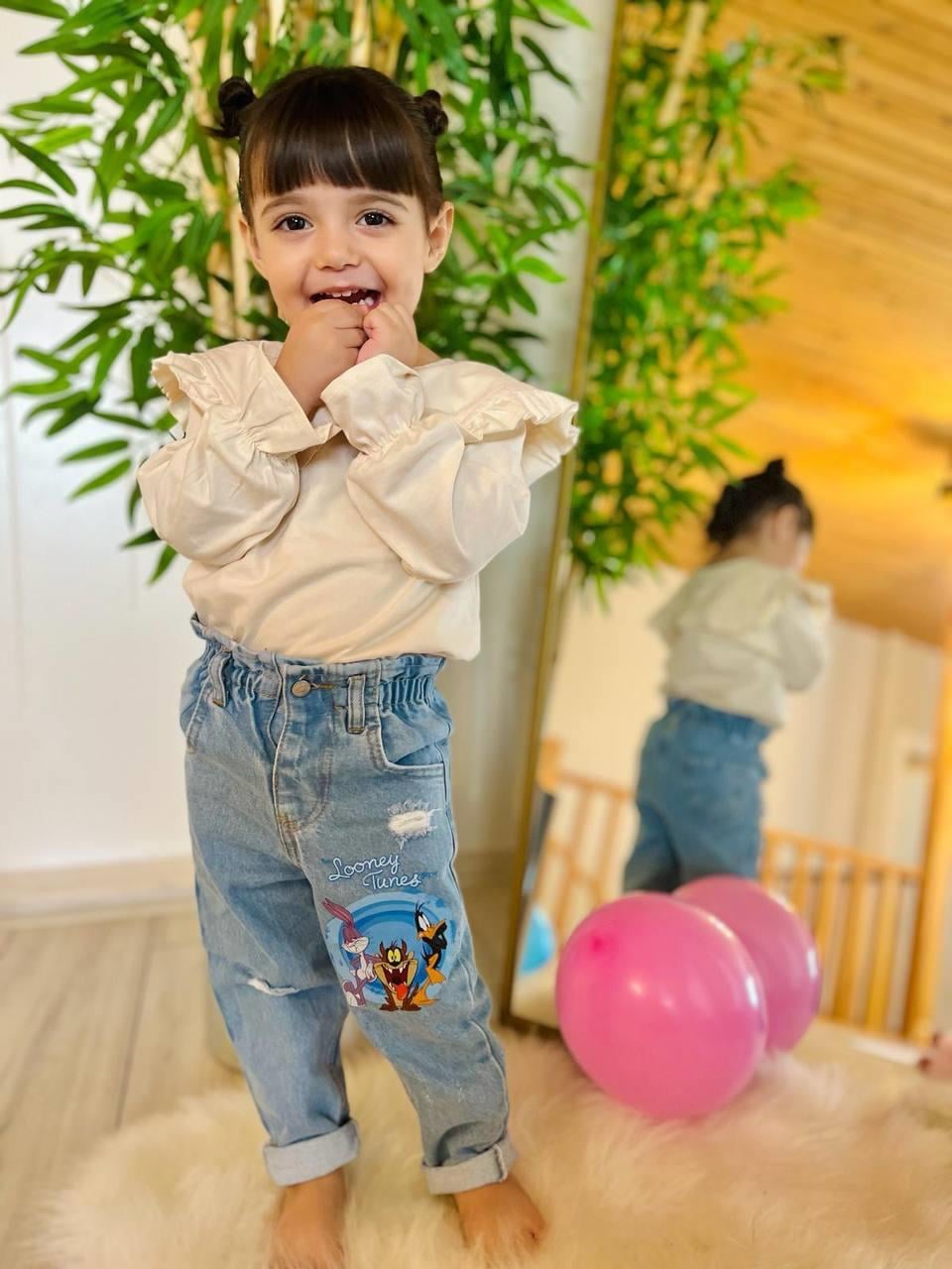 Unisex Çocuk Yüksek Bel Looney Tunes Jean Pantolon