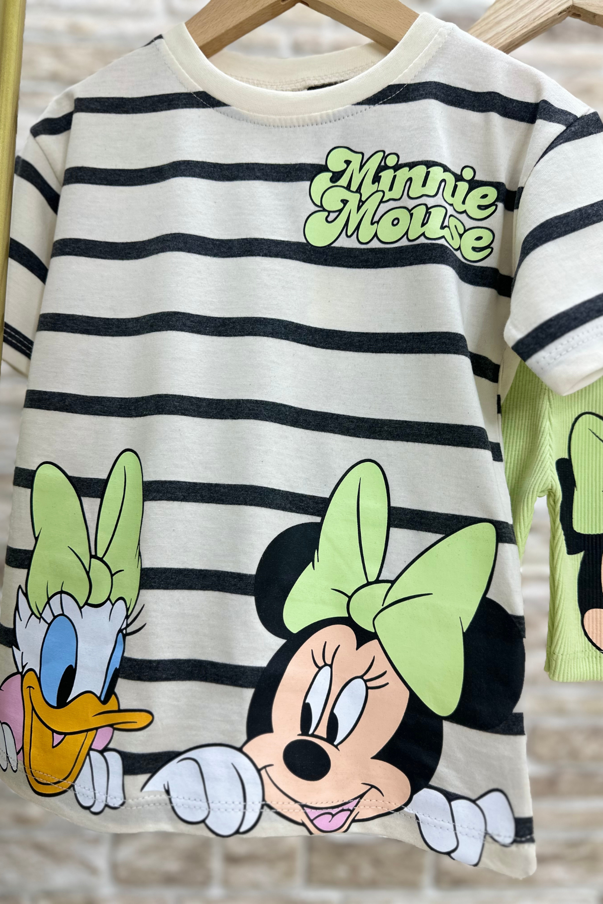 Yeşilli Minnie Fitilli Biker Tayt Takım