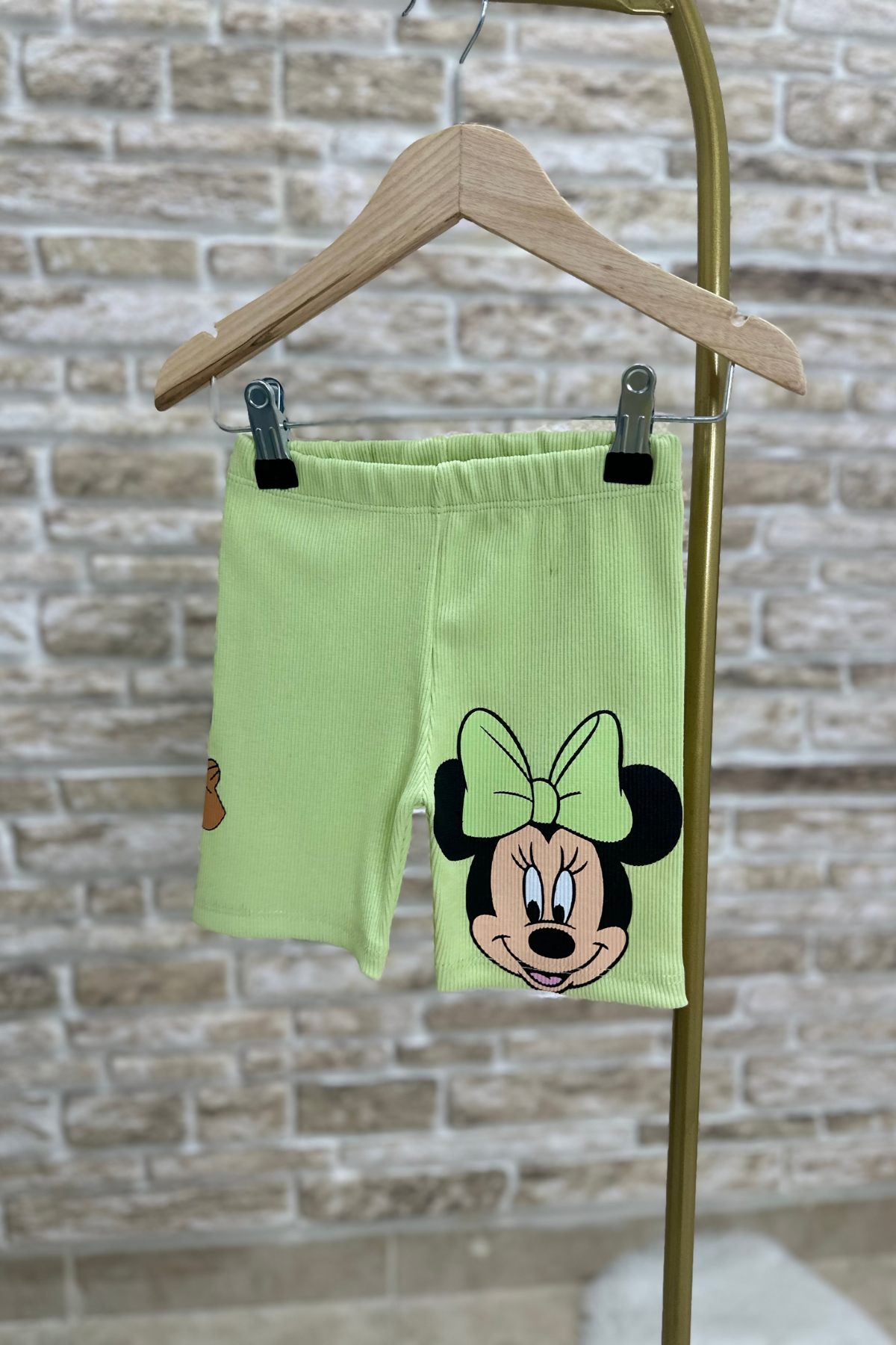 Yeşilli Minnie Fitilli Biker Tayt Takım