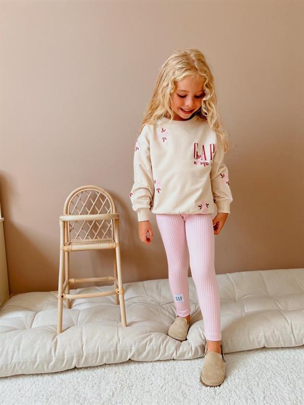Kız Çocuk 3 İplik Çiçekli Krem Gap Taytlı Takım