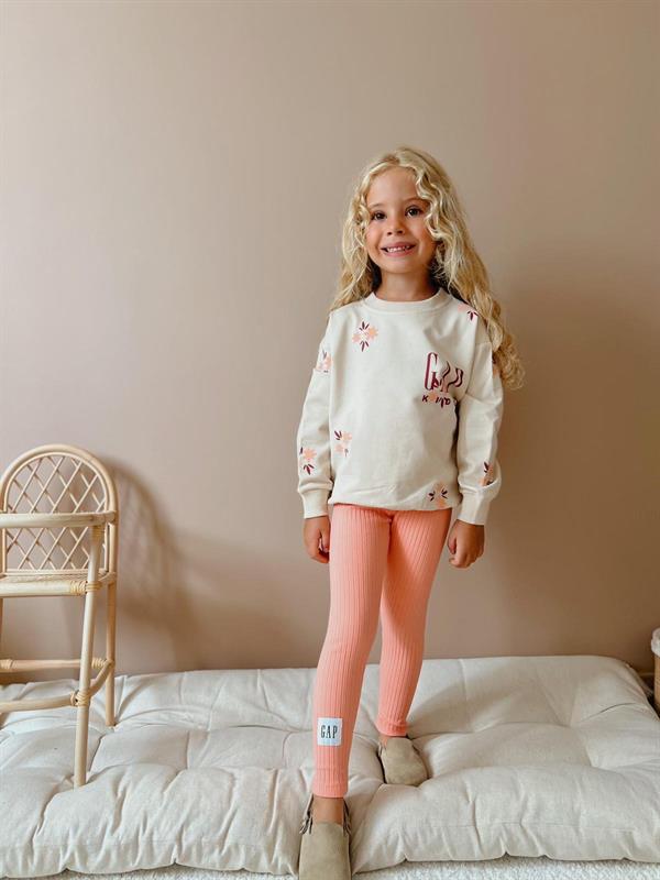 Kız Çocuk 3 İplik Çiçekli Somon Gap Taytlı Takım