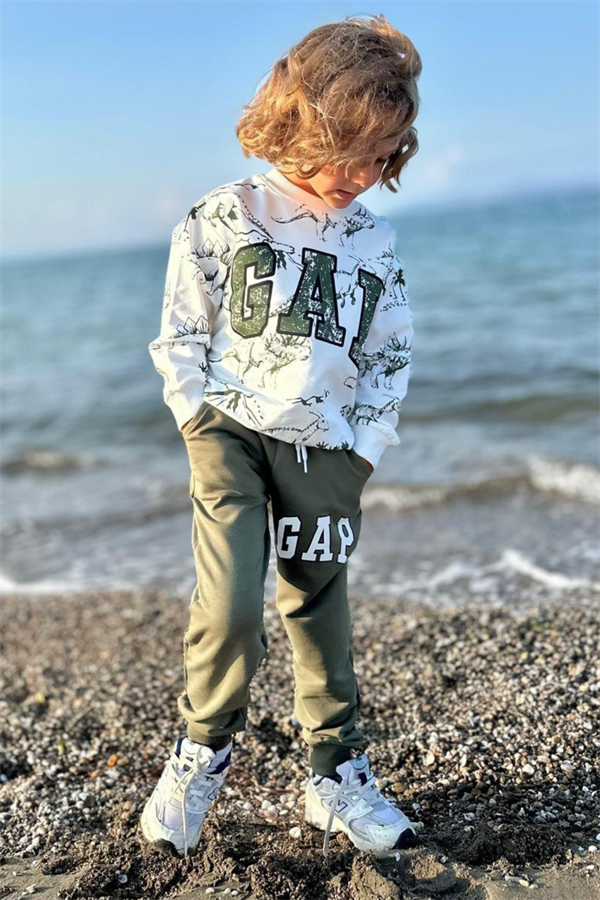 Erkek Çocuk 2 İplik Dinazorlu Haki Gap Eşofman Takım