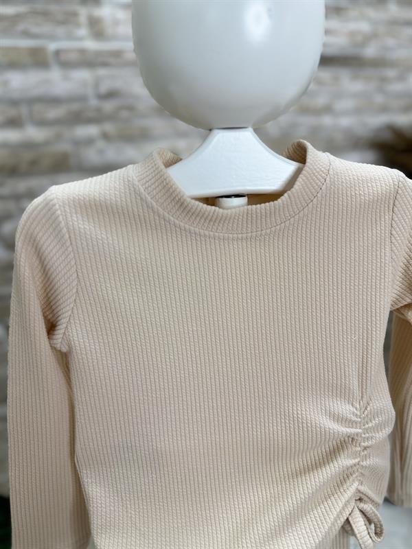 2 İplik Fitilli Bürümcük Detaylı Krem Tayt Takım