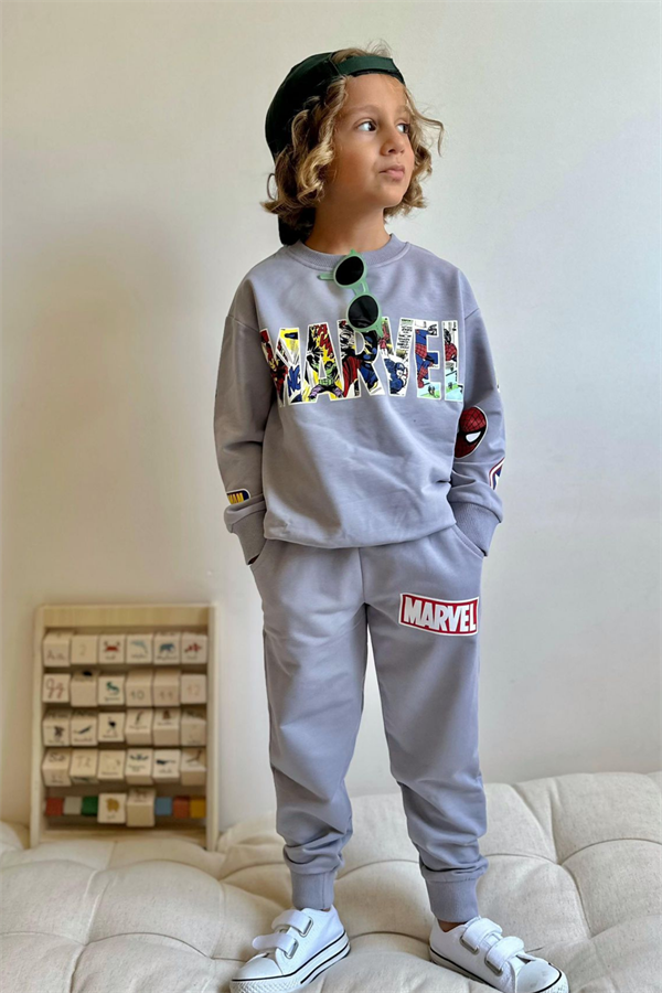 Erkek Çocuk 2 İplik Marvel Gri Eşofman Takım