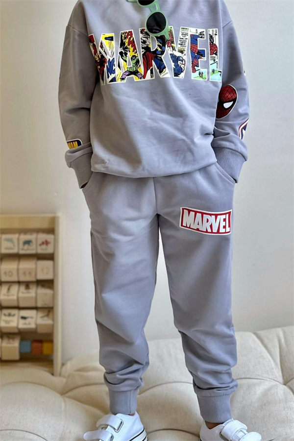 Erkek Çocuk 2 İplik Marvel Gri Eşofman Takım