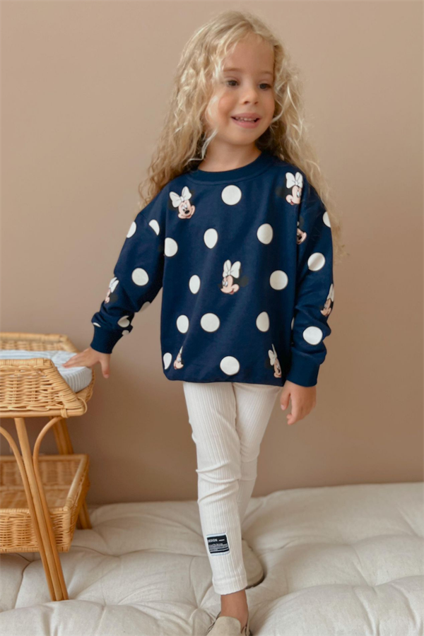 Kız Çocuk 2 İplik Minnie Laci Bej Taytlı Takım