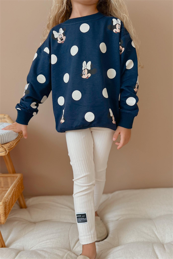 Kız Çocuk 2 İplik Minnie Laci Bej Taytlı Takım