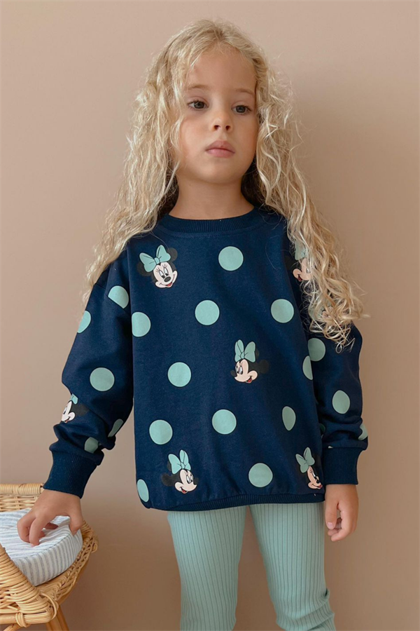 Kız Çocuk 2 İplik Minnie Laci Yeşil Taytlı Takım