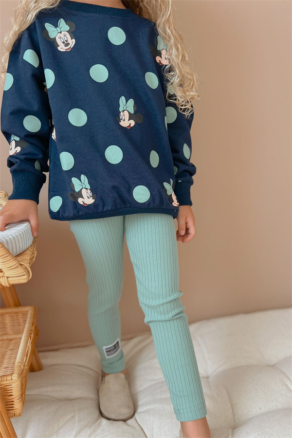 Kız Çocuk 2 İplik Minnie Laci Yeşil Taytlı Takım