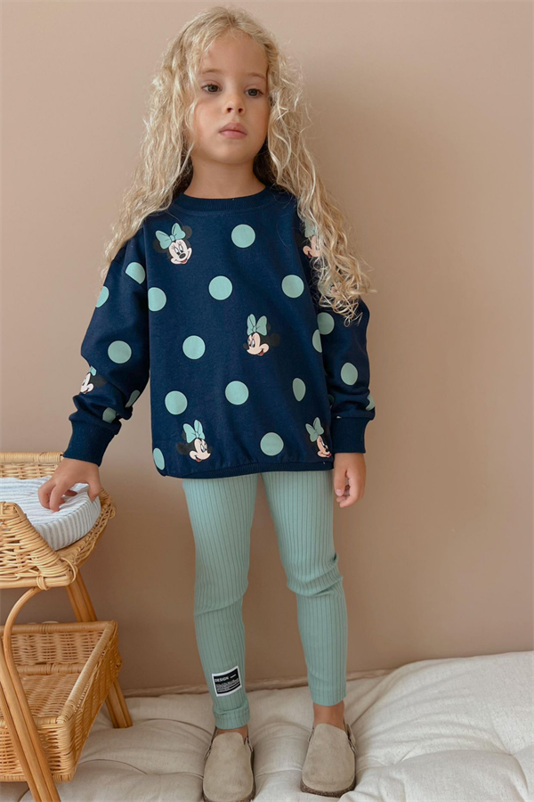 Kız Çocuk 2 İplik Minnie Laci Yeşil Taytlı Takım