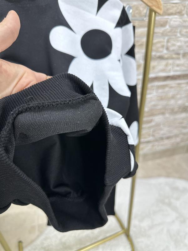 Kız Çocuk 2 İplik Papatyalı Siyah Taytlı Takım