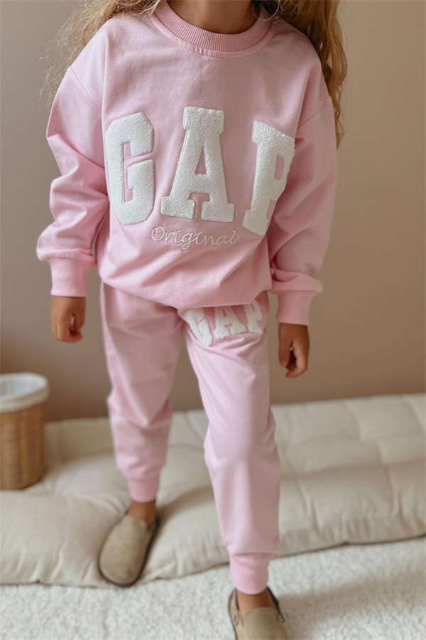 Kız Çocuk 2 İplik Süzene Nakışlı Pembe Gap Takım