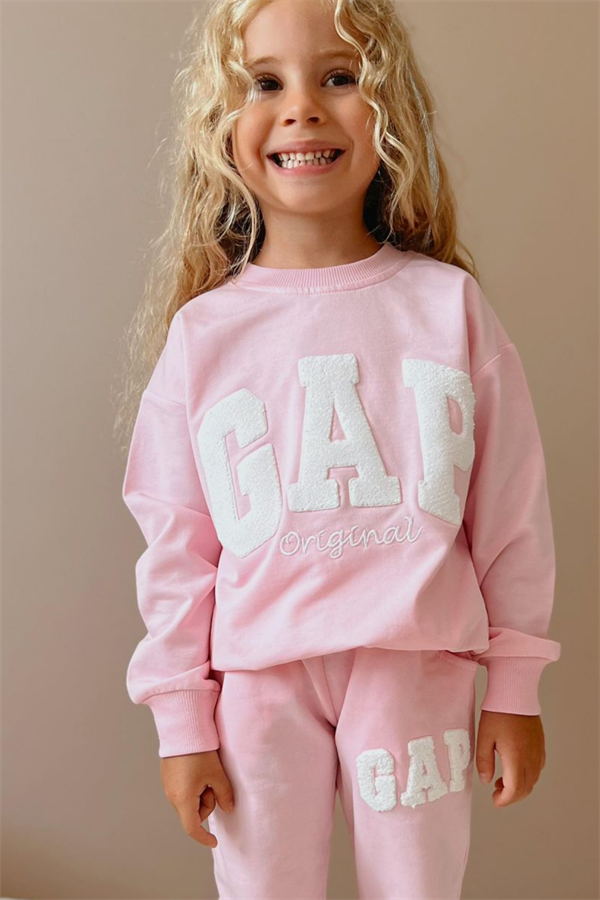 Kız Çocuk 2 İplik Süzene Nakışlı Pembe Gap Takım