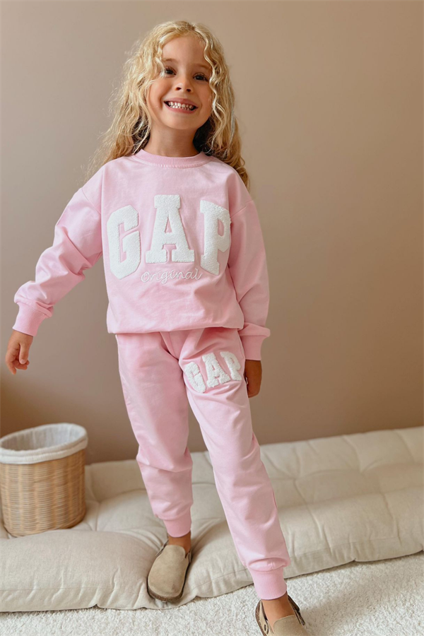 Kız Çocuk 2 İplik Süzene Nakışlı Pembe Gap Takım