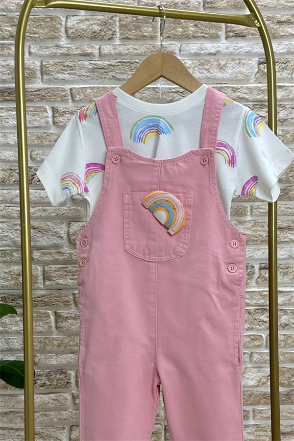 2 Parça Gökkuşağı Bahçivan Denim Salopet