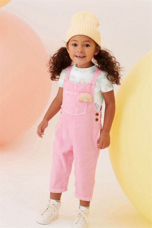 2 Parça Gökkuşağı Bahçivan Denim Salopet