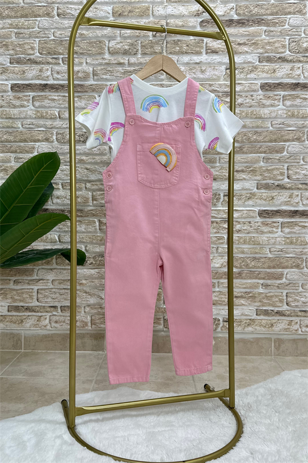 2 Parça Gökkuşağı Bahçivan Denim Salopet