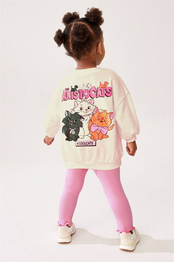 Kız Çocuk 3 İplik Aristocats Baskı Taytlı Takım