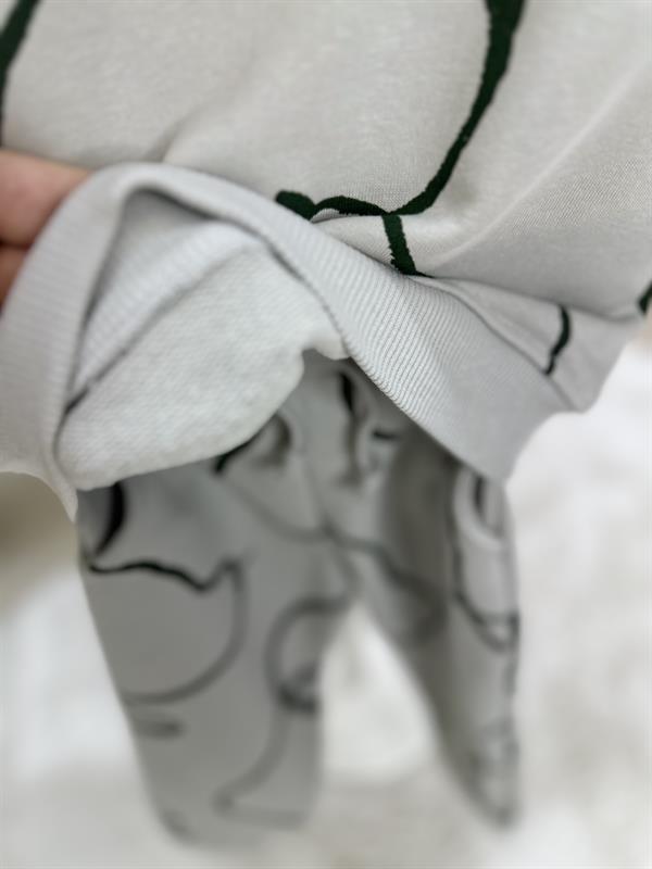 3 İplik Armut Baskılı Gri İkili Takım